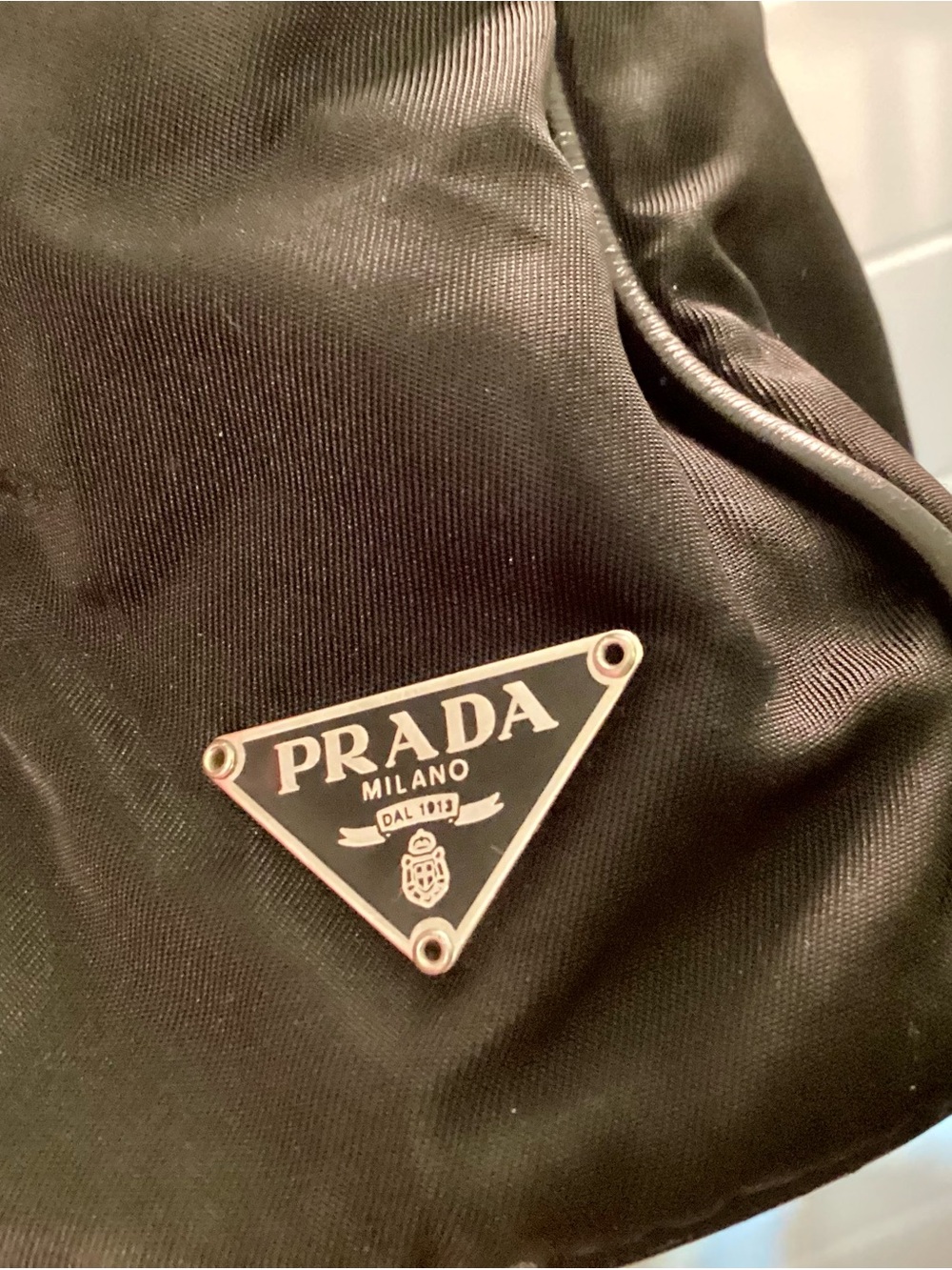 Prada Black Nylon and Leather Tote with Front Zip